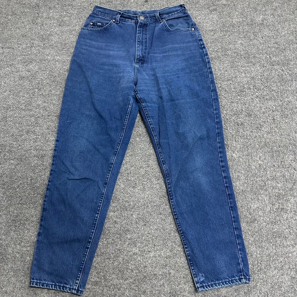 Lee Jeans Womens Size 14 MED Blue High Waisted Tapered Leg Mom Jeans USA Made